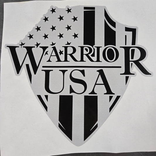 10" x 10" Warrior USA Sticker (Black Gray Backing)