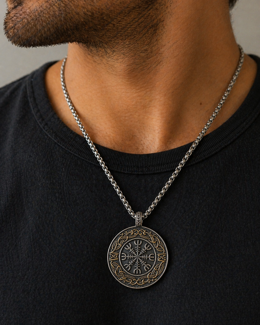 Norse/Viking symbolism Necklace- Vegvisir or Viking Compass-Silver