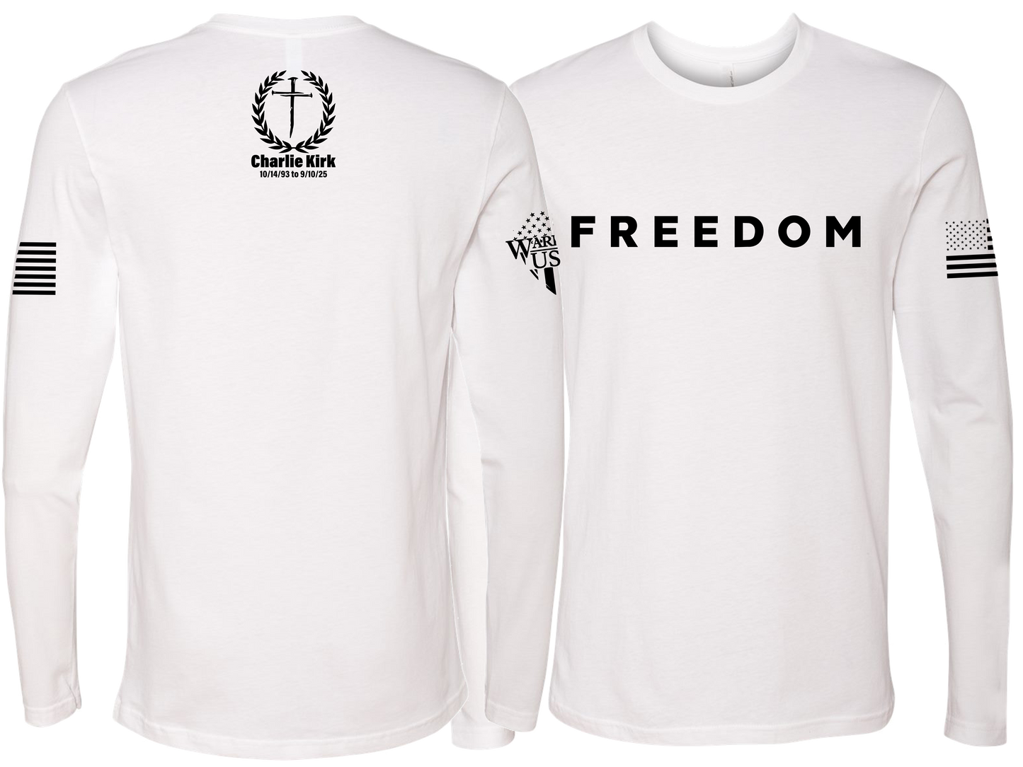 (New Release) LS White Freedom Charlie Kirk Memorial Long Sleeve T-Shirt
