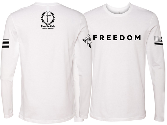 (New Release) LS White Freedom Charlie Kirk Memorial Long Sleeve T-Shirt